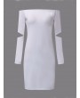 Women Sexy Off-shoulder Hollow Long Sleeve Mini Dress