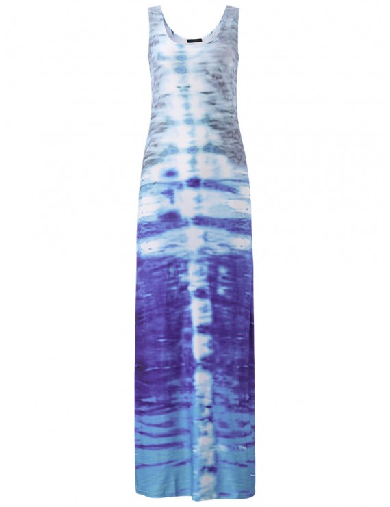 Women Sexy Multi-color Gradient Slim O-neck Sleeveless Maxi Dress