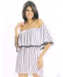 Women Sexy Off-shoulder Stripe Backless Loose Half Sleeve Mini Dress