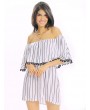 Women Sexy Off-shoulder Stripe Backless Loose Half Sleeve Mini Dress