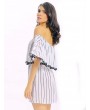 Women Sexy Off-shoulder Stripe Backless Loose Half Sleeve Mini Dress