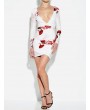 Ink Floral Print Backless V-neck Long Sleeve Women Mini Dress