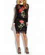 See-through Lace Embroideried Long Sleeves O-neck Dress For Women